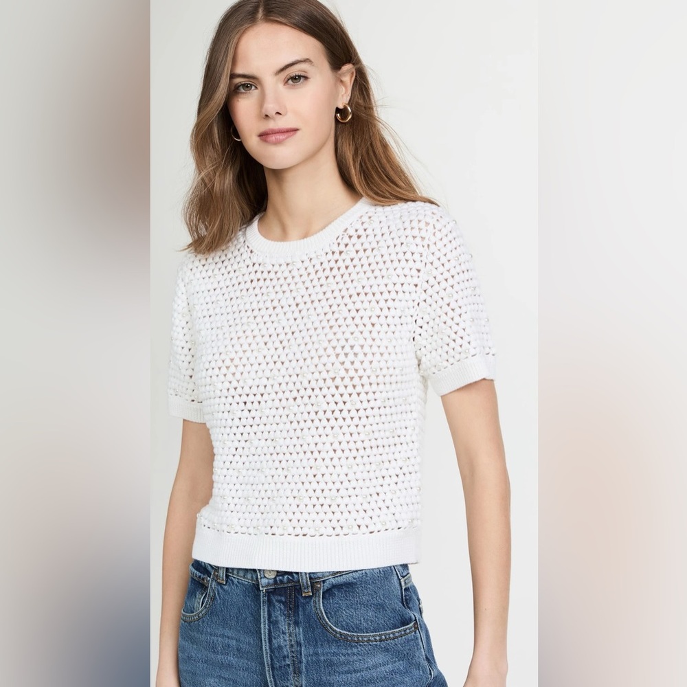 NWT $495 Alice + Olivia Ciara Crochet imitation pearl sweater